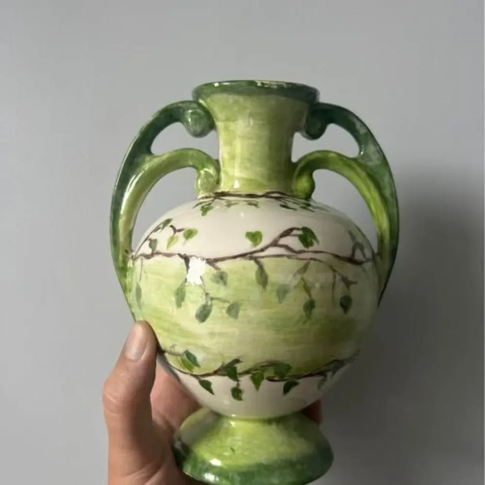 Vintage Green and White Studio Pottery Vase